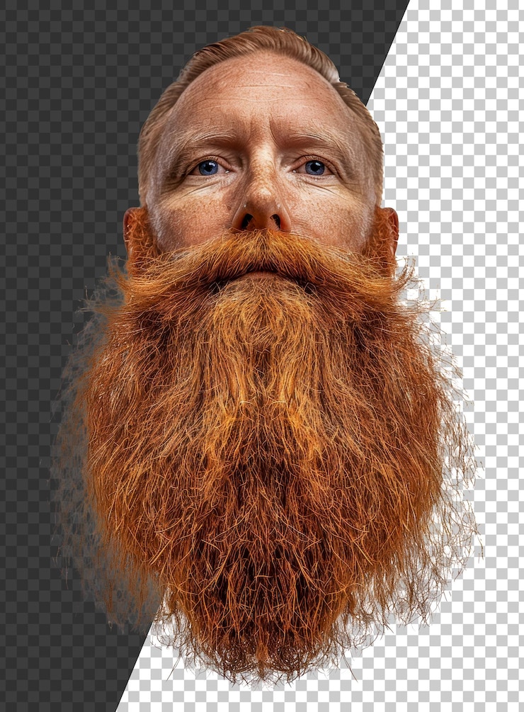PSD retrato en primer plano de un hombre con una gruesa barba naranja cortada en stock png