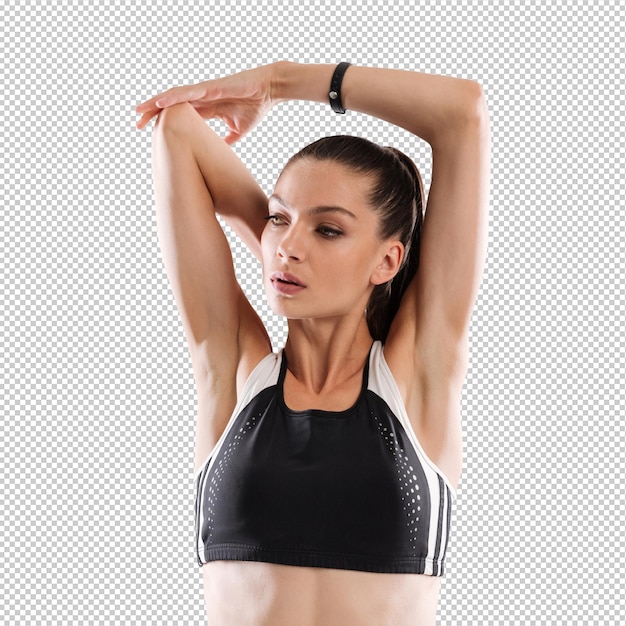 Retrato en primer plano de una joven mujer de fitness en ropa deportiva