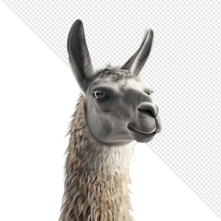 PSD retrato en primer plano de una llama con pelaje suave y una expresión curiosa