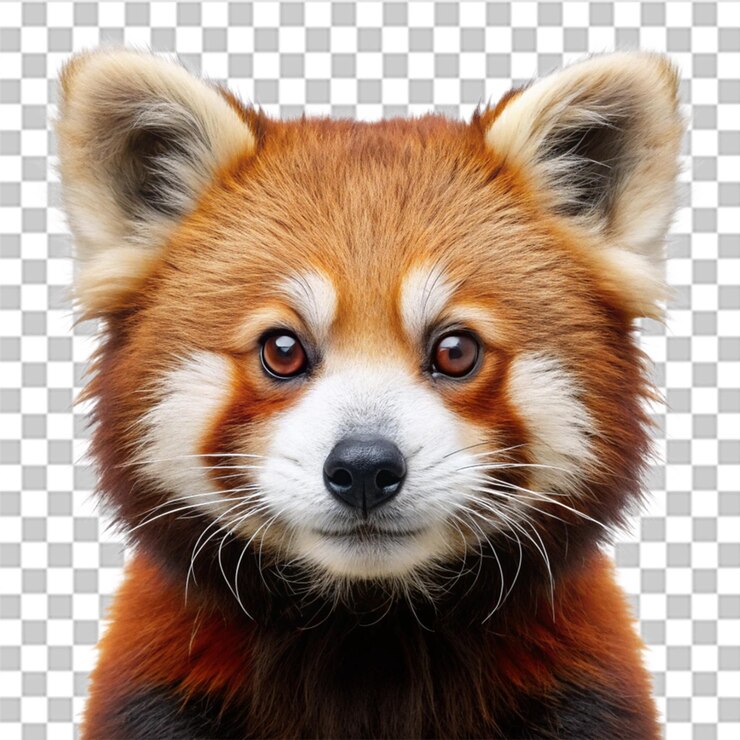 PSD retrato en primer plano de un panda rojo aislado sobre un fondo transparente