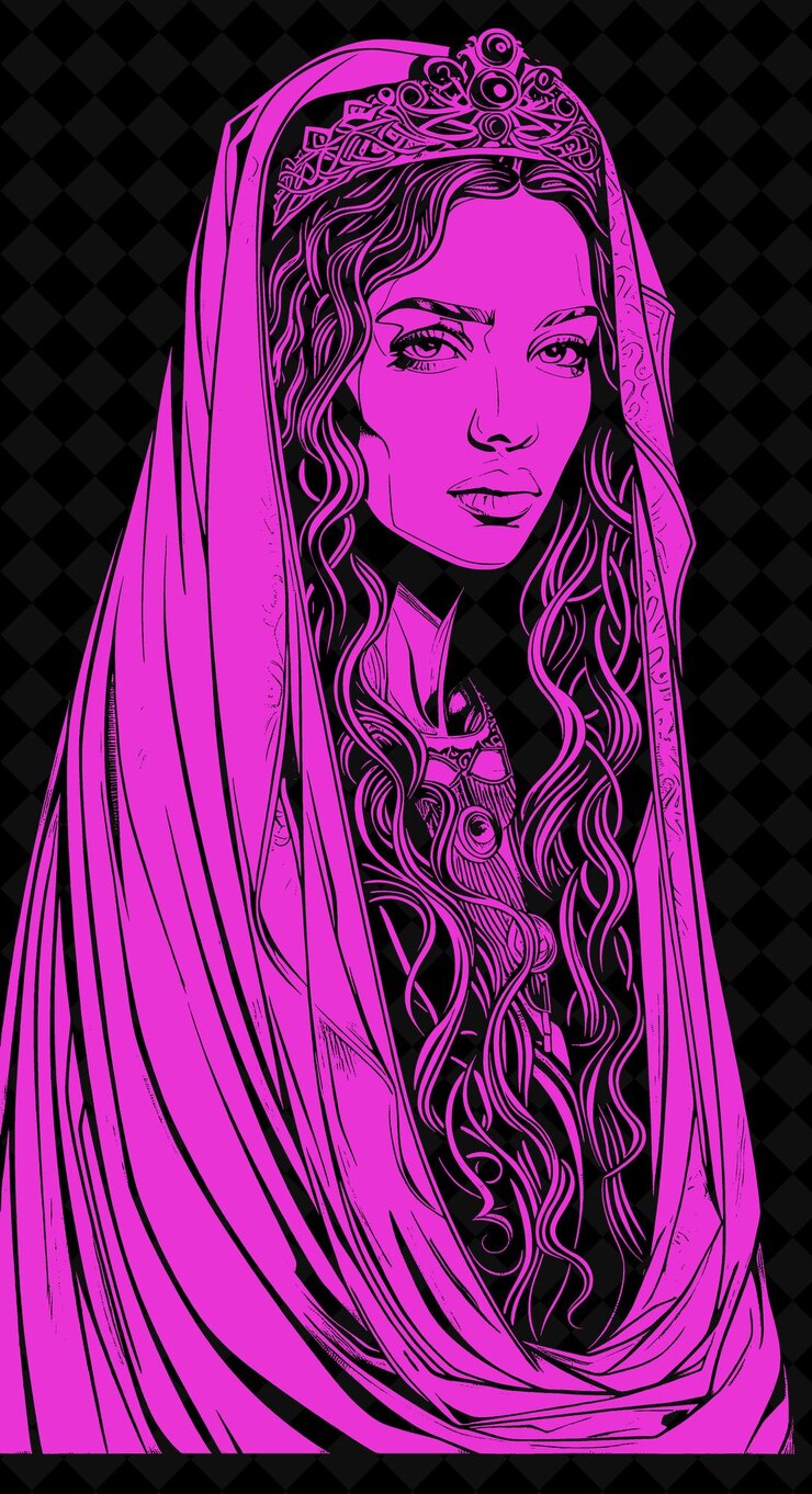 PSD retrato de una princesa armenia con un velo y una larga túnica diseño de colores vívidos colecciones png