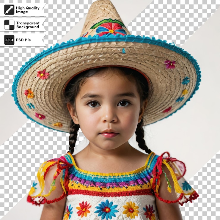 PSD retrato psd de una chica con sombrero en fondo transparente con capa de máscara editable