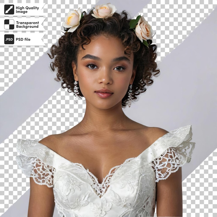 PSD retrato psd da noiva com um buquê em fundo transparente com camada de máscara editável