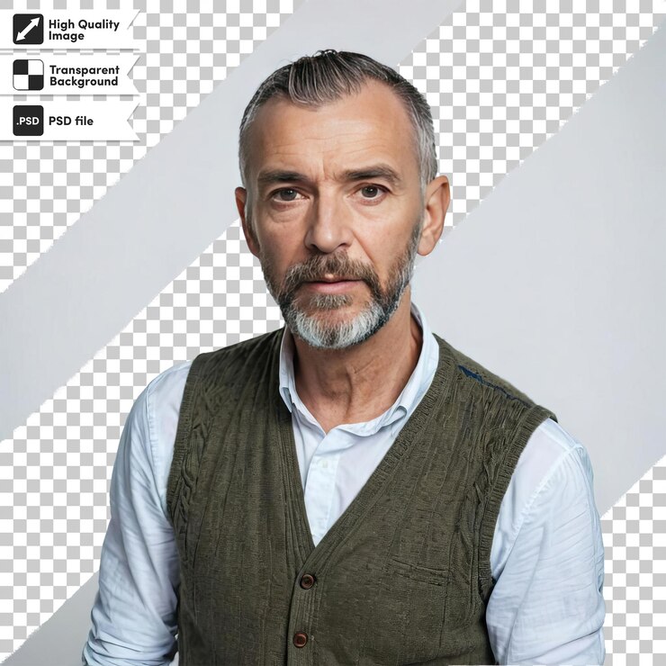 PSD retrato psd de um homem em fundo transparente com camada de máscara editável