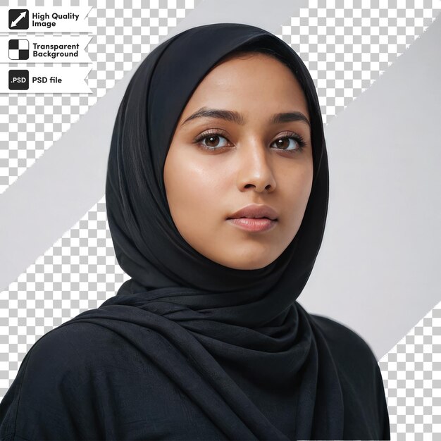 PSD retrato psd de uma mulher com hijab mulher árabe vestido de religião tradicional em fundo transparente