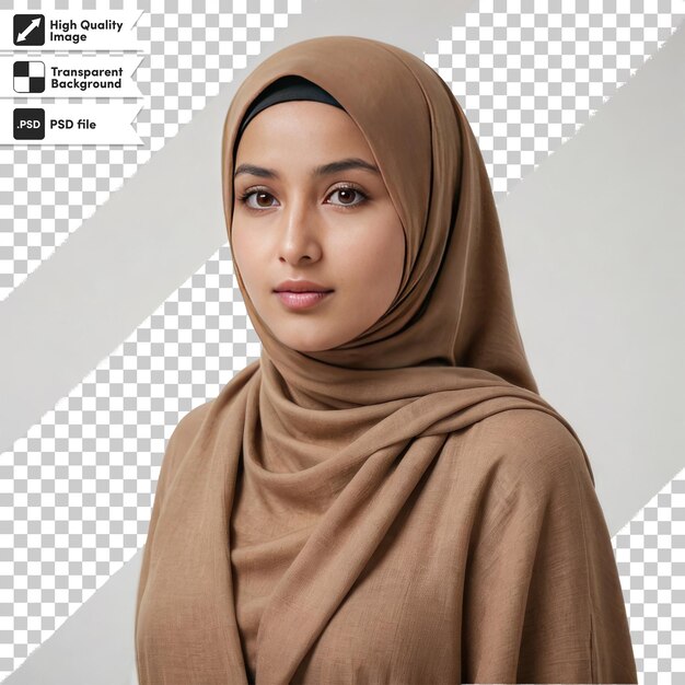 PSD retrato psd de uma mulher com hijab mulher árabe vestido de religião tradicional em fundo transparente