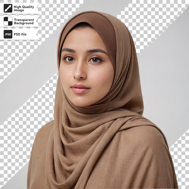 PSD retrato psd de uma mulher com hijab mulher árabe vestido de religião tradicional em fundo transparente