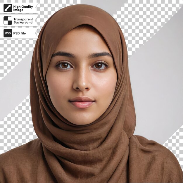 PSD retrato psd de uma mulher com hijab mulher árabe vestido de religião tradicional em fundo transparente