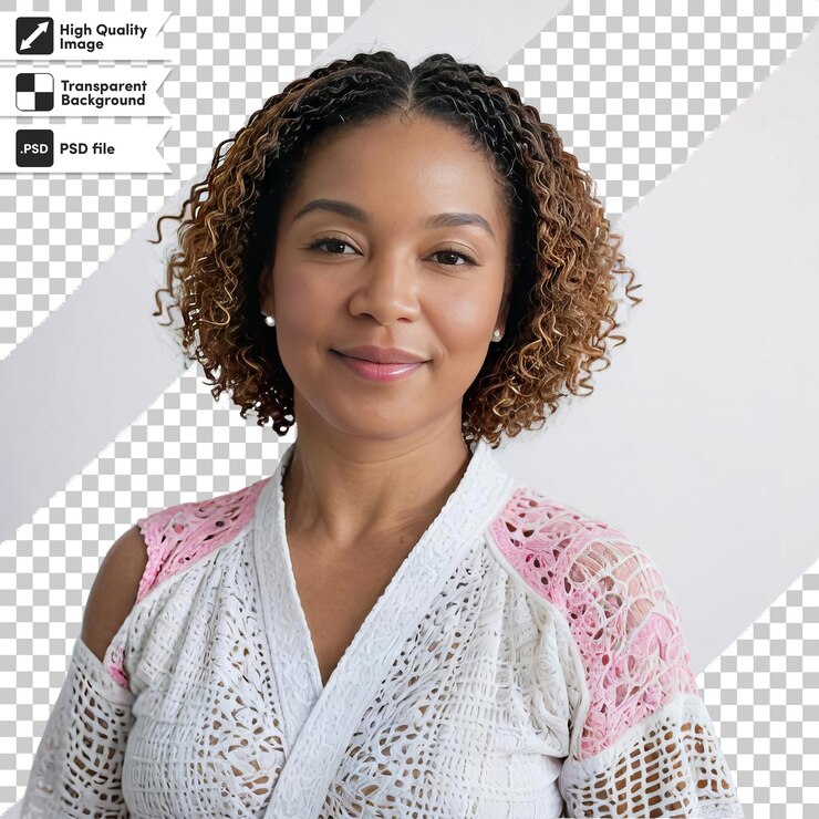 PSD retrato psd de uma mulher em fundo transparente com camada de máscara editável
