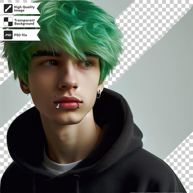 PSD retrato psd de un hombre con cabello verde sobre un fondo transparente con capa de máscara editable
