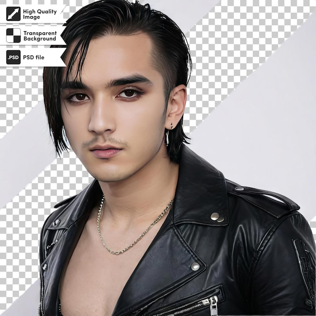 Retrato PSD de un hombre con maquillaje y comportamiento gótico en fondo transparente con máscara editable