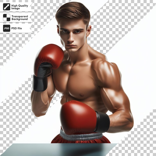 PSD retrato psd de un joven boxeador con guantes en un fondo transparente con capa de máscara editable