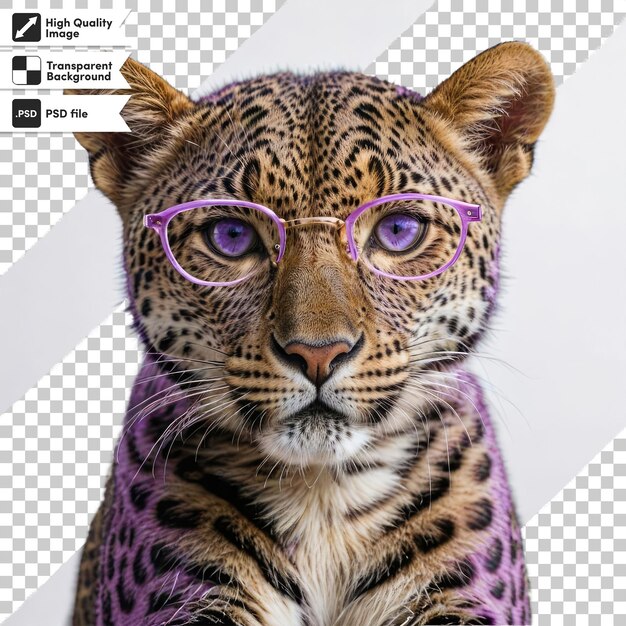 Retrato psd de un leopardo sobre un fondo transparente con una capa de máscara editable