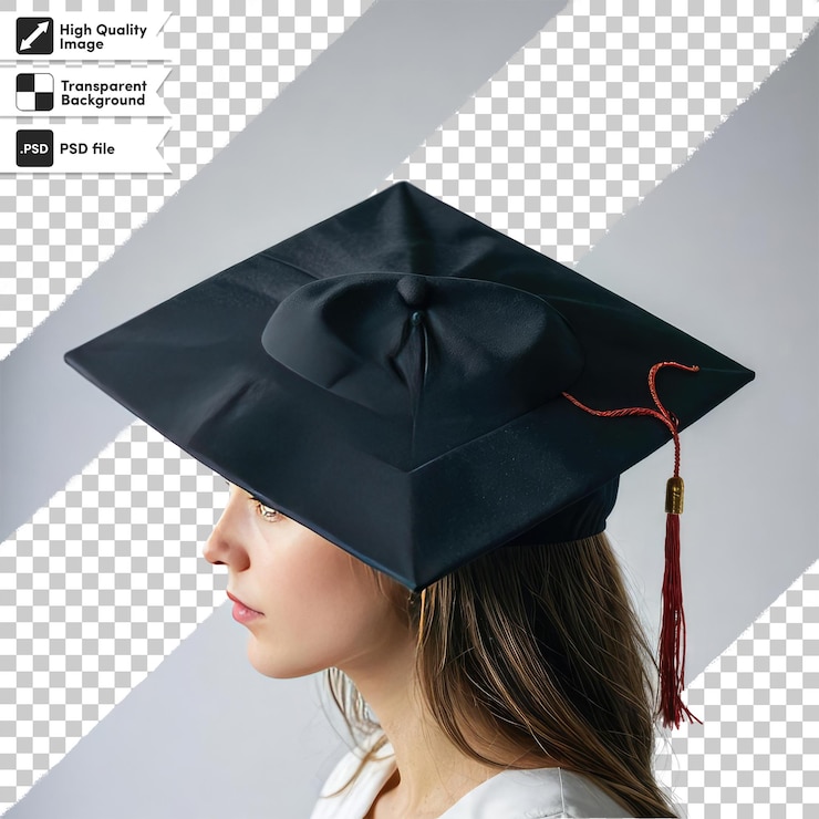 PSD retrato psd de una mujer graduada en fondo transparente con capa de máscara editable
