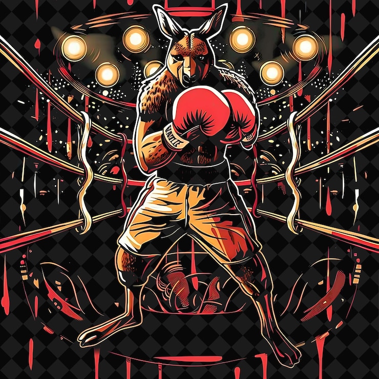 PSD retrato de pugilista canguro adaptable con guantes de boxeo en un personaje de guerrero animal de ilustración