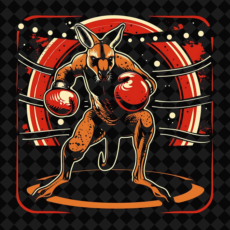 PSD retrato de pugilista canguro adaptable con guantes de boxeo en un personaje de guerrero animal de ilustración