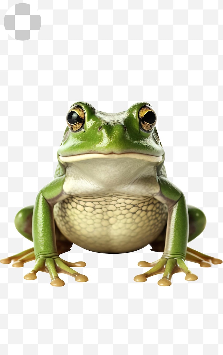 PSD retrato de rana verde con fondo en png