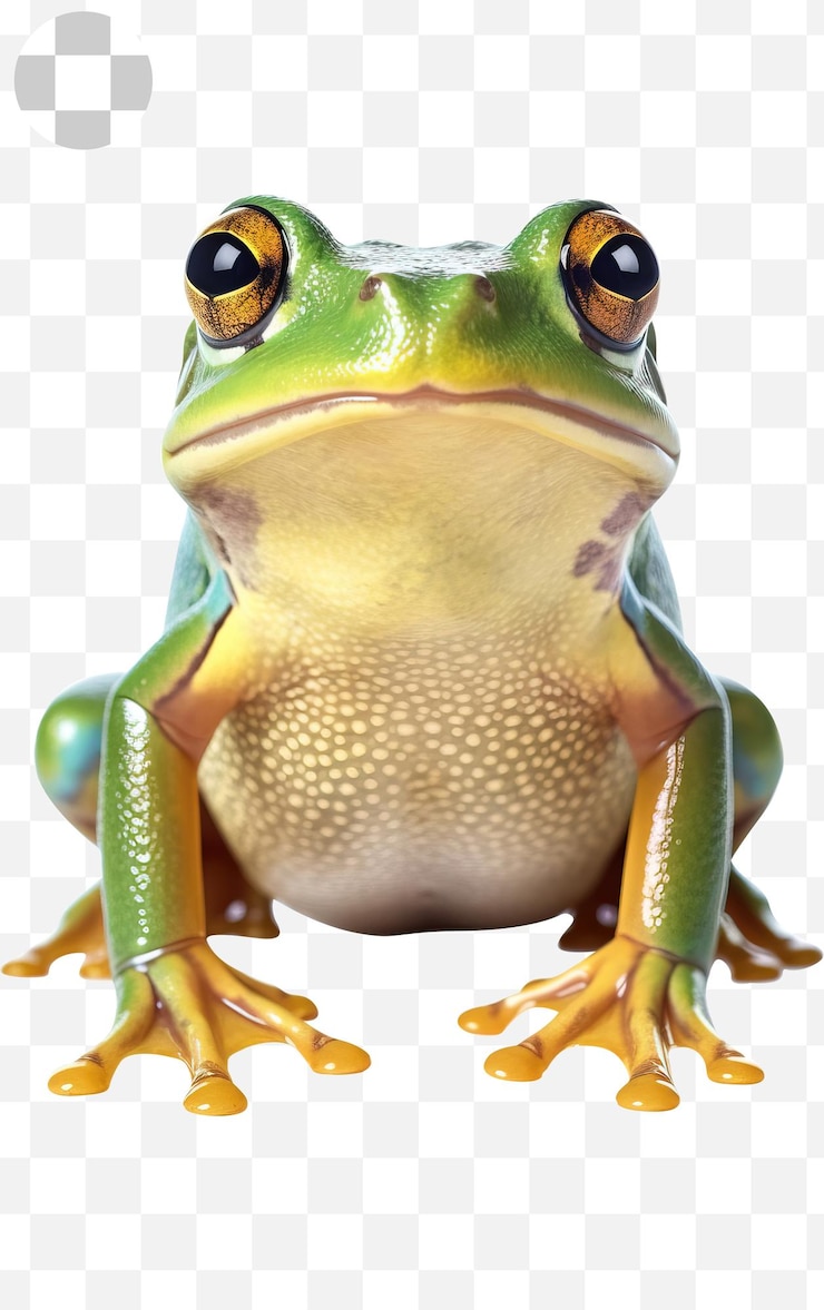 PSD retrato de rana verde con fondo en png