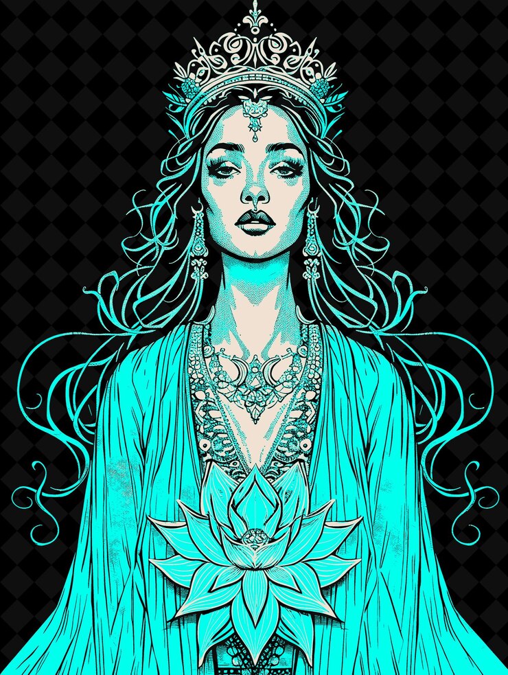 PSD retrato de la reina persa con una tiara y una larga túnica con diseño de colores vívidos png colecciones