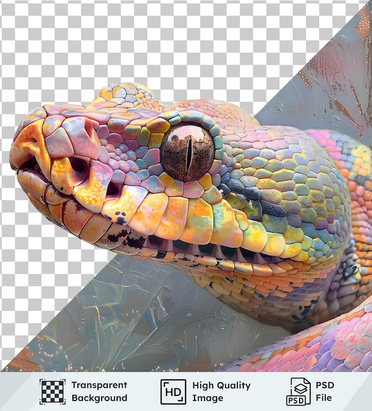 PSD retrato de serpiente arco iris vibrante en un fondo psd transparente un primer plano detallado de un reptil colorido