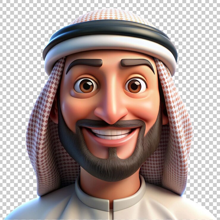 PSD el retrato sonriente de un hombre árabe de dibujos animados en 3d