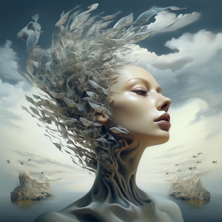 PSD retrato surrealista de mulheres com gerador de inteligência artificial