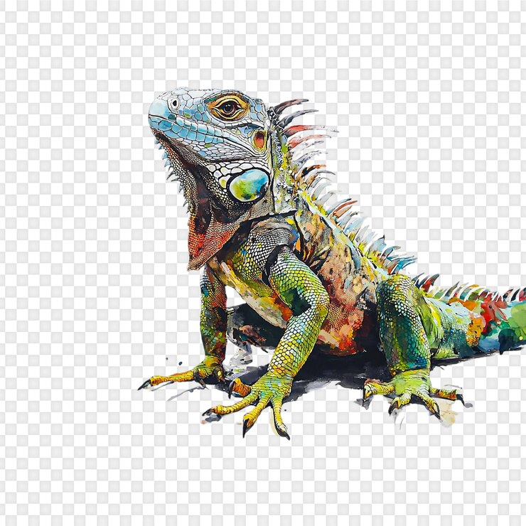 PSD retrato vibrante de iguana isolado em fundo transparente