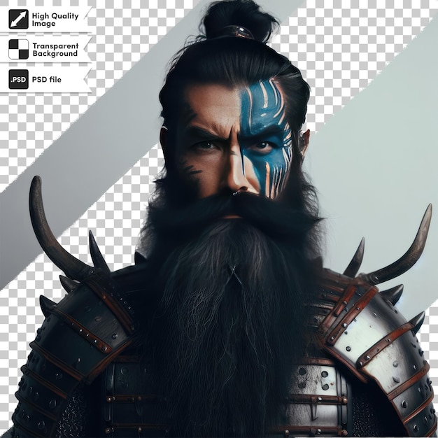 Retrato viking psd com espada em fundo transparente com camada de máscara editável