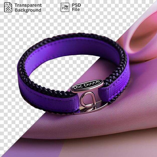 Retrato vista delantera captura una pulsera etiqueta de tela de material de plata púrpura