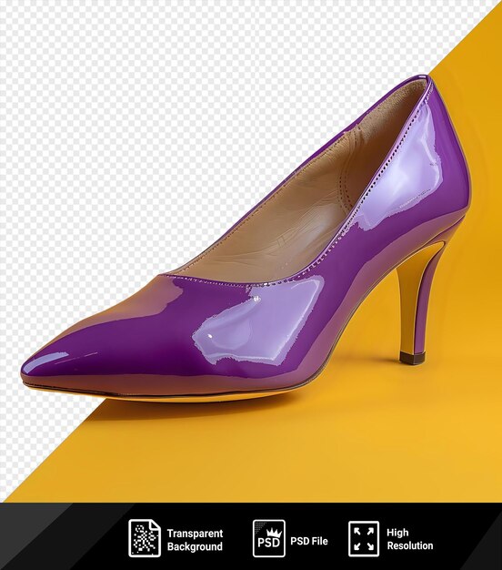 PSD retrato de zapatos femeninos violetas sobre un fondo amarillo