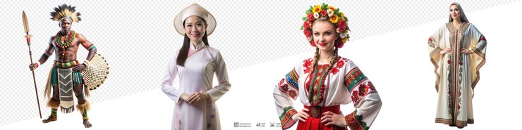 PSD retratos de vários indivíduos em trajes culturais tradicionais