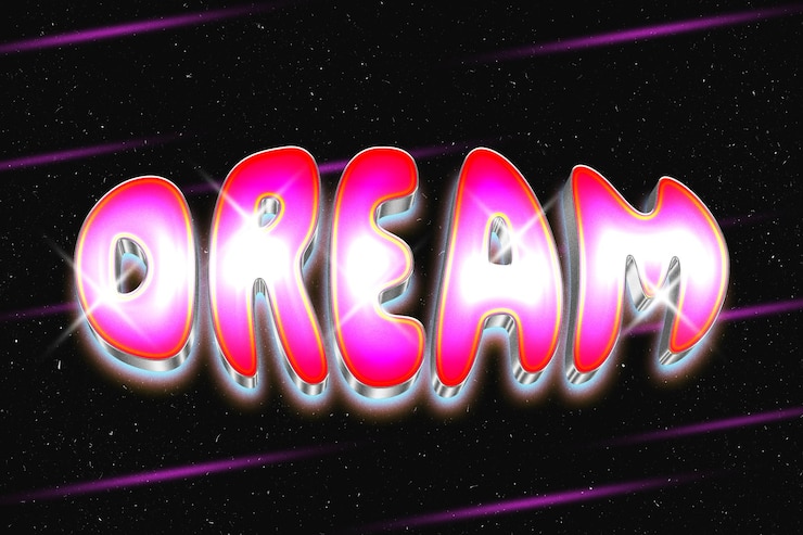 PSD retro 3d dream lettering in vibrant pink and neon with a space background