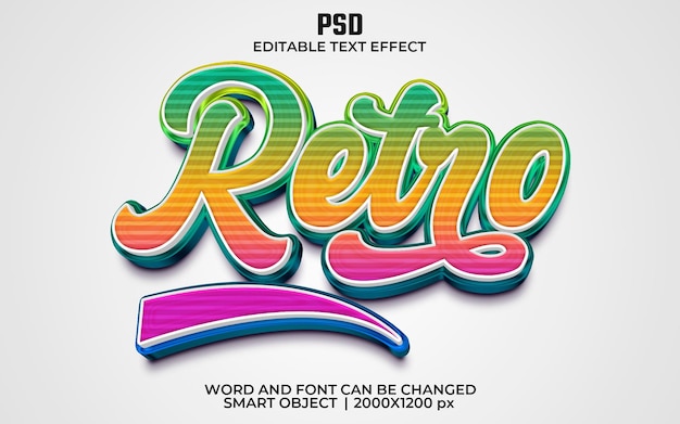 Retro 3d editierbarer texteffekt premium psd mit hintergrund