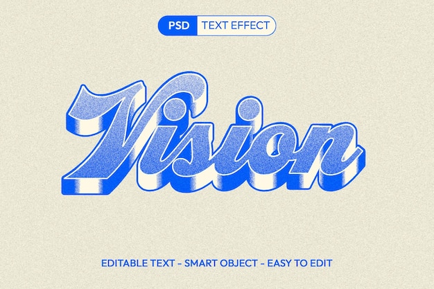 Retro 3D Noise Efecto de texto vintage totalmente editable Maqueta de PSD con textura grunge