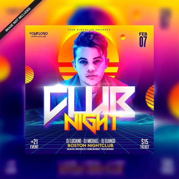 PSD retro 80 club night futurista dj flyer