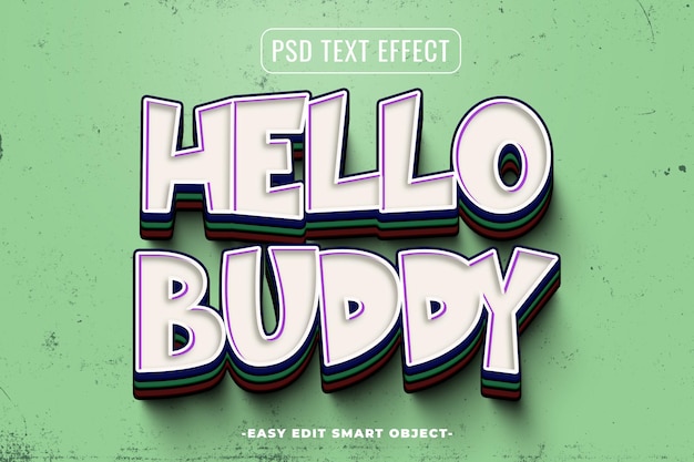 Retro Cartoon Hello Buddy efeito de texto editável