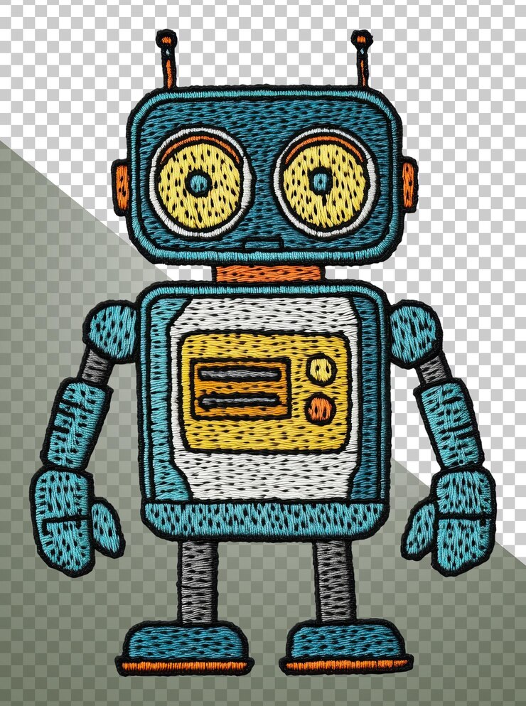 PSD retro colorato robot design con tratti unici tagliato stock png