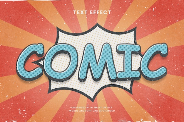 PSD retro-comic-typografie mit bearbeitbarem texteffekt im alten comic-stil