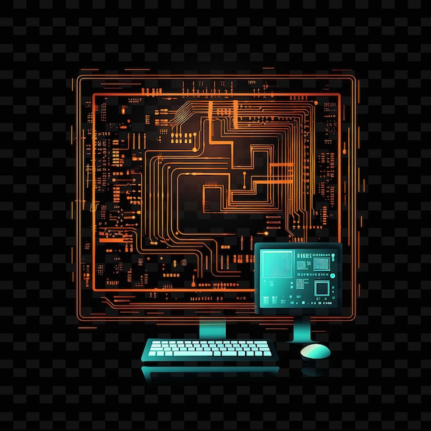 PSD retro computer borderline design neon linien stil vintage co png y2k formen transparente lichtkunst