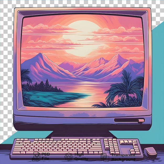 PSD retro-computer-illustration, isoliert auf durchsichtigem hintergrund, enthält eine png-datei