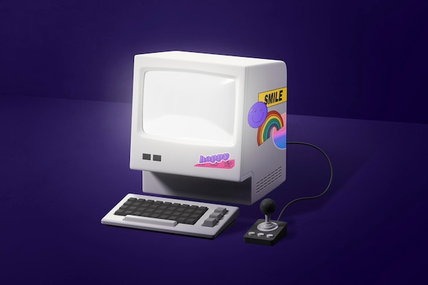Retro computer schermo mockup 3D dispositivo digitale psd