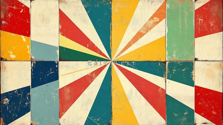 PSD retro-farbenfrohes sonnenbrunnenmuster auf beschädigten metallplatten