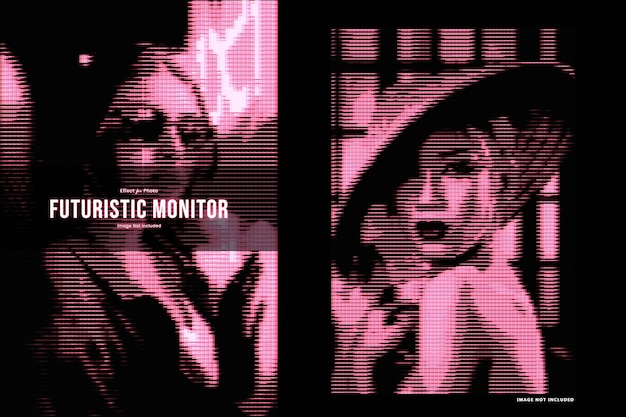 Retro futuristic monitor photo effect for poster