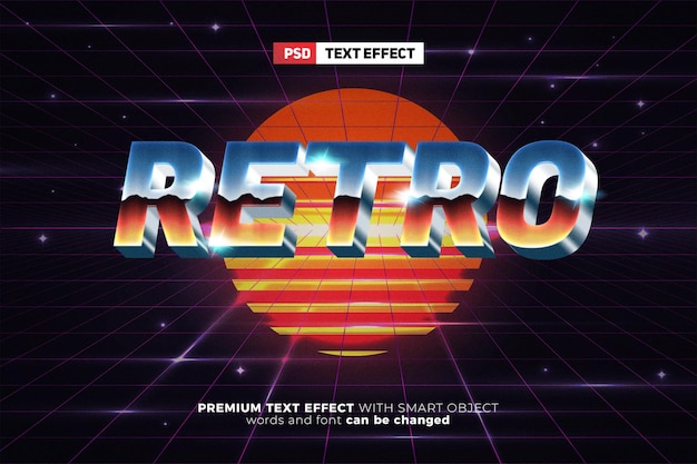 PSD retro futuristische 80er 3d editierbarer texteffekt mockup