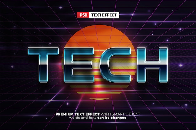 Retro-futuristischer Texteffekt der 80er Jahre mit bearbeitbarer Text-Mockup-Vorlage