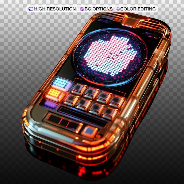 Retro-Futuristisches Flip-Telefon mit kreisförmigem Pixelbildschirm