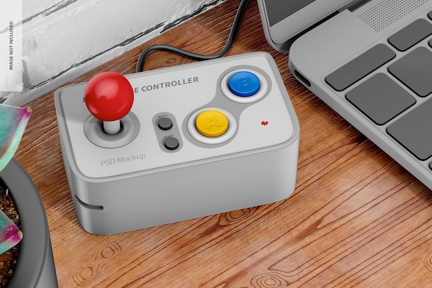 PSD retro game controller auf dem schreibtisch mockup