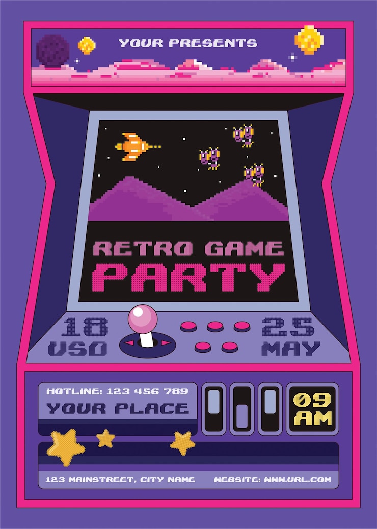 PSD retro game party flyer template