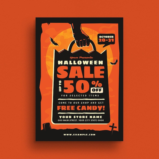 PSD retro-halloween-verkaufs-ereignis-flyer