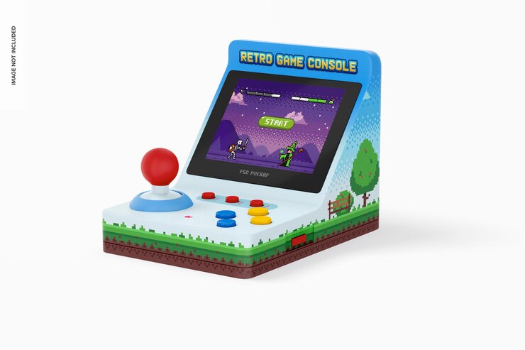 PSD retro-handheld-spielkonsolen-modell, perspektive